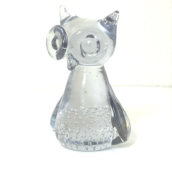 Vintage Clear Glass Owl Paperweight Figurine Controlled Bubble Art Glass 1980s - Picture 6 of 7